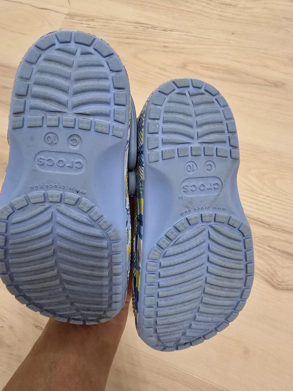 CROCS Kids Floral Stitch Print Slip-On Clogs in Light Blue